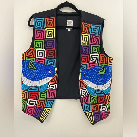 Sed’s Crafts Molas Panama Black Vest Handmade L - Picture 1 of 6
